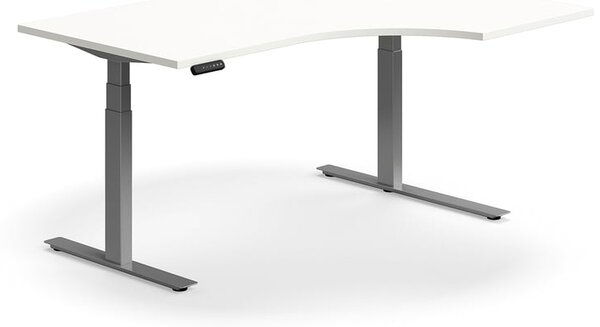 Výškovo nastaviteľný stôl QBUS, rohový, 1600x1200 mm, strieborný rám, biela