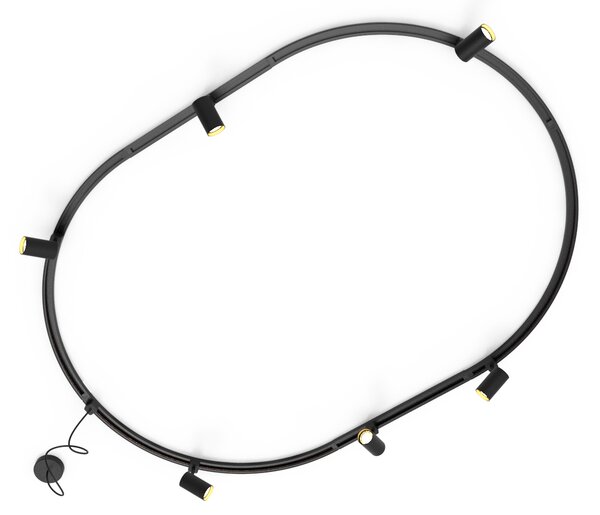 Moderný koľajnicový systém s 6 čiernymi bodovými svetlami, 1-fázový, oválny 100 cm - Iconic Jeana