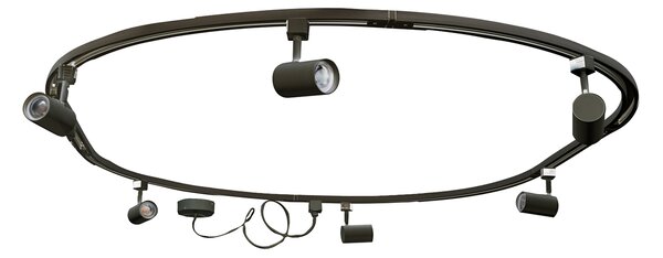 Moderný koľajnicový systém s 6 čiernymi bodovými svetlami, 1-fázový, oválny 100 cm - Iconic Jeana