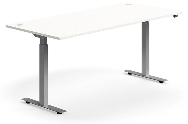 Výškovo nastaviteľný stôl FLEXUS, rovný, 1800x800 mm, strieborný rám, biela