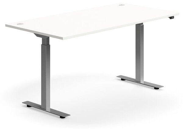 Výškovo nastaviteľný stôl FLEXUS, rovný, 1600x800 mm, strieborný rám, biela