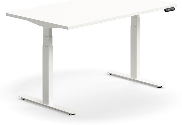 Výškovo nastaviteľný stôl QBUS, rovný, 1400x800 mm, biely rám, biela