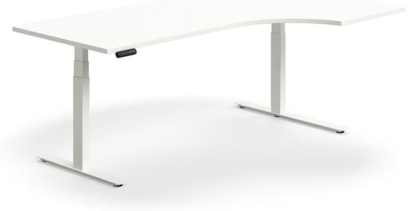 Výškovo nastaviteľný stôl QBUS, rohový, 2000x1200 mm, biely rám, biela