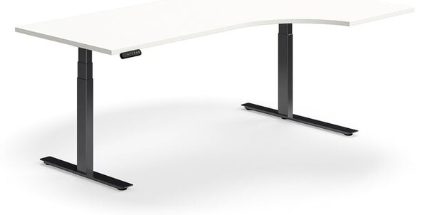 Výškovo nastaviteľný stôl QBUS, rohový, 2000x1200 mm, čierny rám, biela