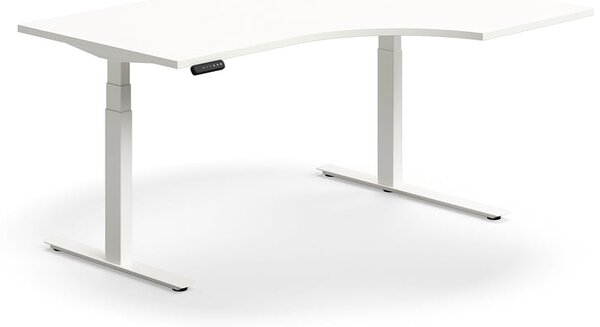 Výškovo nastaviteľný stôl QBUS, rohový, 1600x1200 mm, biely rám, biela