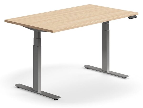 Výškovo nastaviteľný stôl QBUS, rovný, 1400x800 mm, strieborný rám, dub