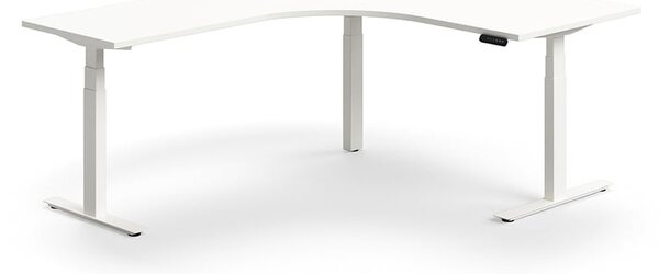 Výškovo nastaviteľný stôl QBUS, rohový, 1600x2000 mm, biely rám, biela