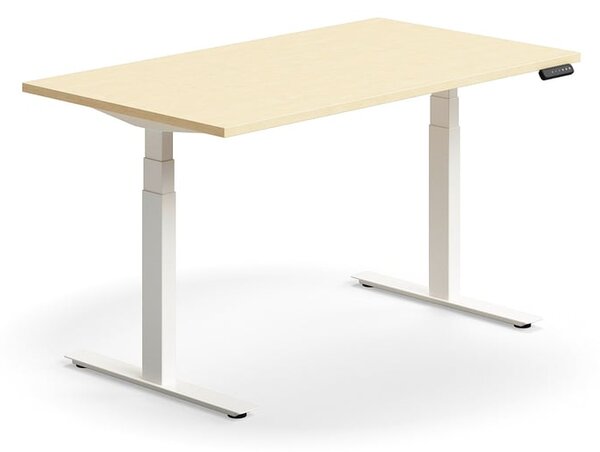Výškovo nastaviteľný stôl QBUS, rovný, 1400x800 mm, biely rám, breza