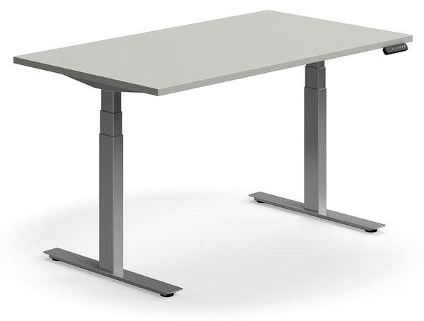 Výškovo nastaviteľný stôl QBUS, rovný, 1400x800 mm, strieborný rám, svetlošedá