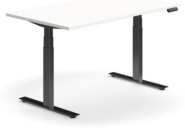 Výškovo nastaviteľný stôl QBUS, rovný, 1400x800 mm, čierny rám, biela