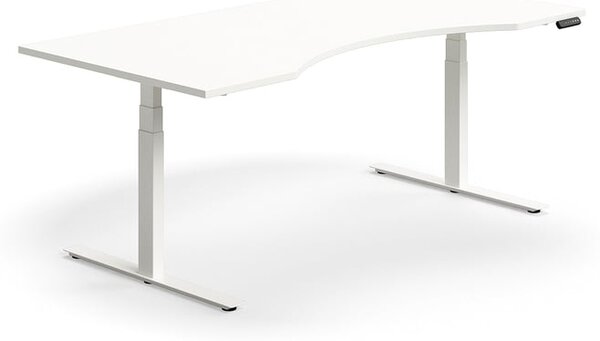 Výškovo nastaviteľný stôl QBUS, s výrezom, 2000x1000 mm, biely rám, biela
