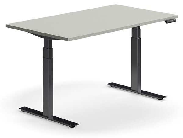 Výškovo nastaviteľný stôl QBUS, rovný, 1400x800 mm, čierny rám, svetlošedá