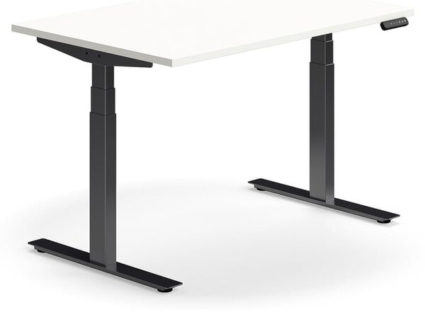 Výškovo nastaviteľný stôl QBUS, rovný, 1200x800 mm, čierny rám, biela