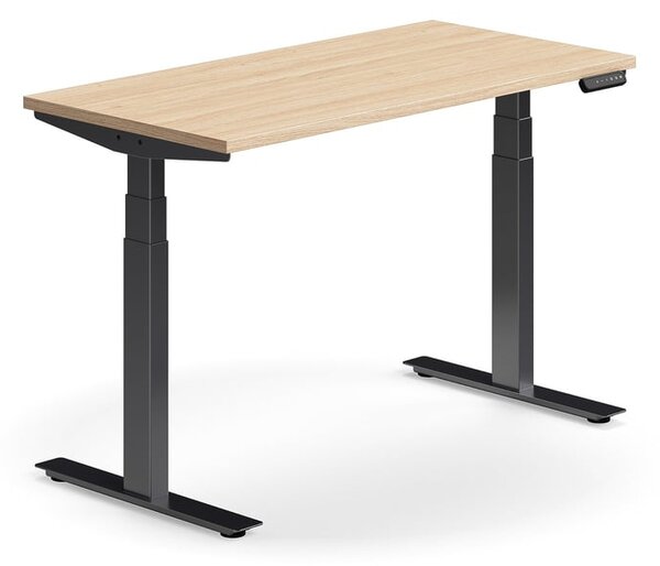 Výškovo nastaviteľný stôl QBUS, rovný, 1200x600 mm, čierny rám, dub
