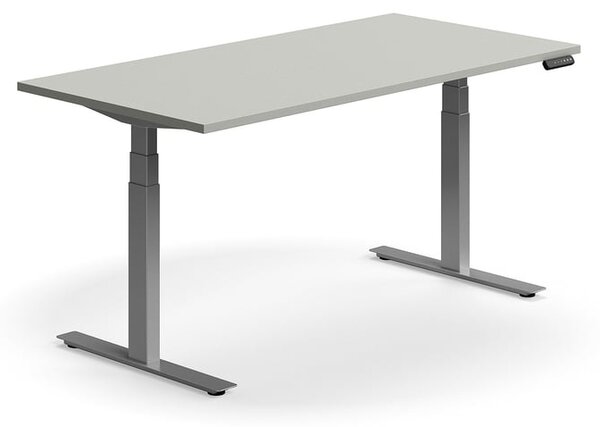 Výškovo nastaviteľný stôl QBUS, rovný, 1600x800 mm, strieborný rám, svetlošedá
