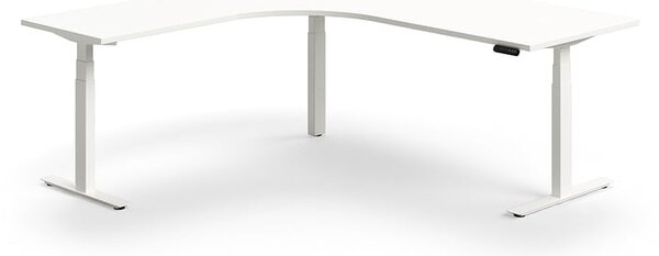 Výškovo nastaviteľný stôl QBUS, rohový, 2000x2000 mm, biely rám, biela