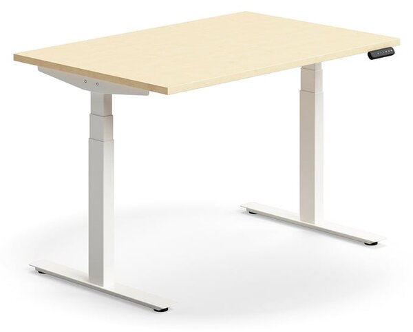 Výškovo nastaviteľný stôl QBUS, rovný, 1200x800 mm, biely rám, breza