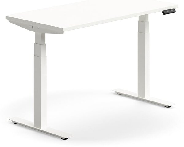 Výškovo nastaviteľný stôl QBUS, rovný, 1200x600 mm, biely rám, biela