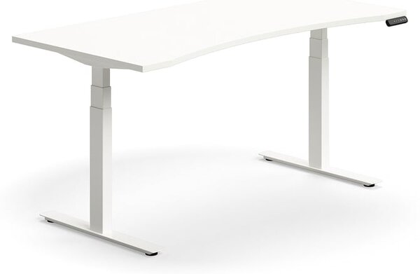Výškovo nastaviteľný stôl QBUS, s výrezom, 1600x800 mm, biely rám, biela