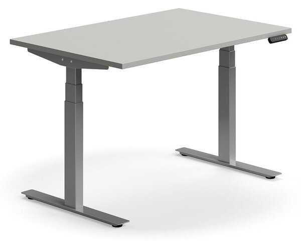Výškovo nastaviteľný stôl QBUS, rovný, 1200x800 mm, strieborný rám, svetlošedá