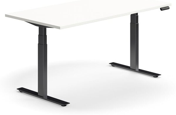 Výškovo nastaviteľný stôl QBUS, rovný, 1600x800 mm, čierny rám, biela