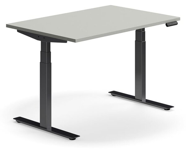Výškovo nastaviteľný stôl QBUS, rovný, 1200x800 mm, čierny rám, svetlošedá
