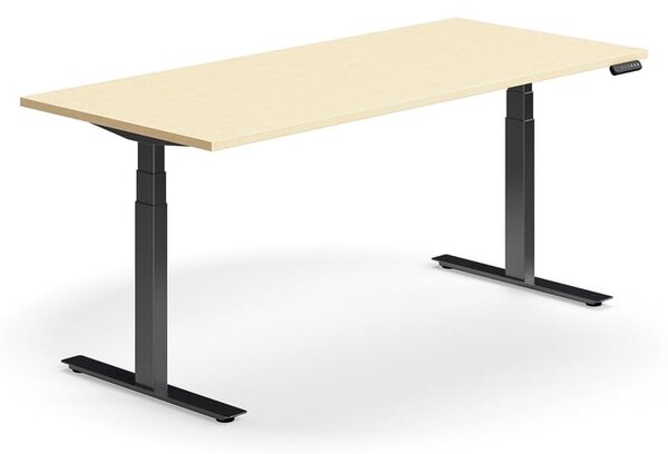 Výškovo nastaviteľný stôl QBUS, rovný, 1800x800 mm, čierny rám, breza