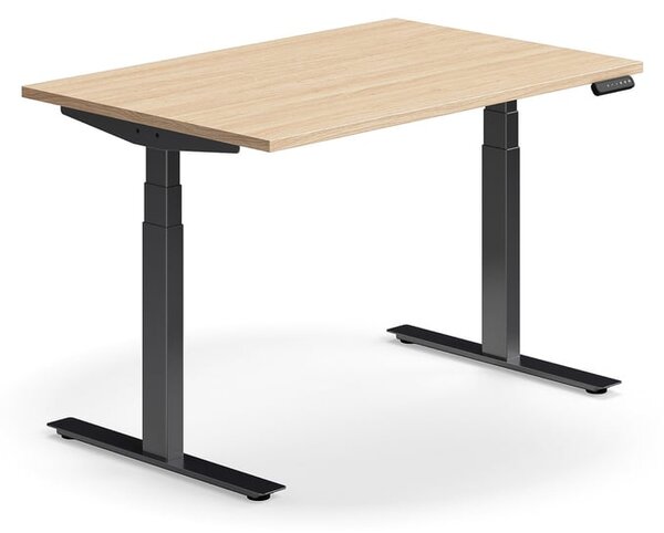 Výškovo nastaviteľný stôl QBUS, rovný, 1200x800 mm, čierny rám, dub