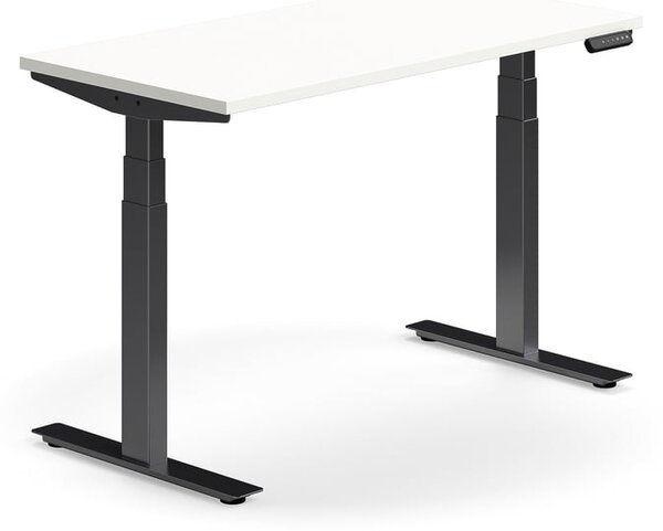 Výškovo nastaviteľný stôl QBUS, rovný, 1200x600 mm, čierny rám, biela