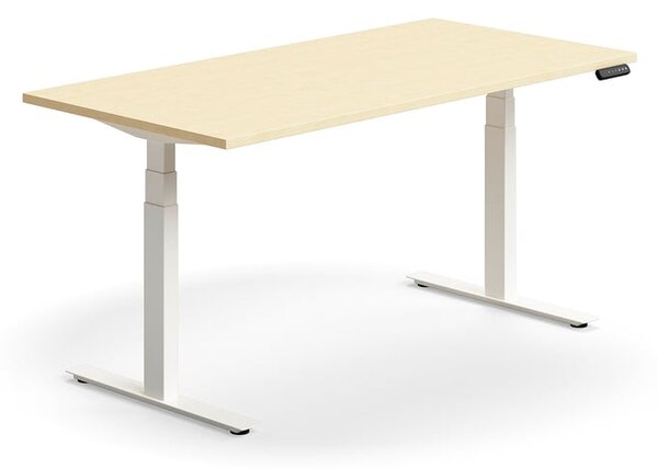 Výškovo nastaviteľný stôl QBUS, rovný, 1600x800 mm, biely rám, breza