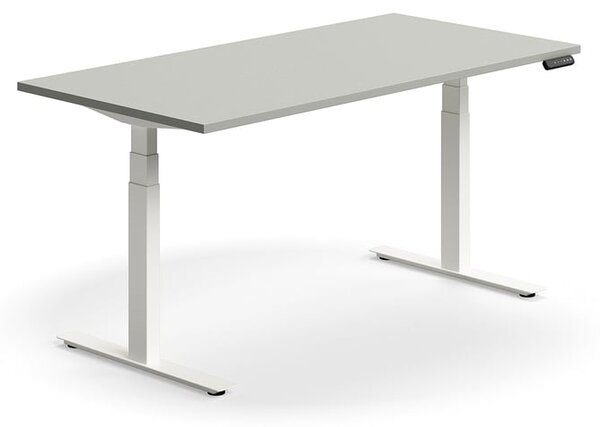 Výškovo nastaviteľný stôl QBUS, rovný, 1600x800 mm, biely rám, svetlošedá