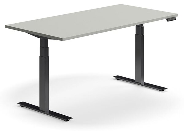 Výškovo nastaviteľný stôl QBUS, rovný, 1600x800 mm, čierny rám, svetlošedá