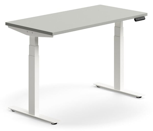 Výškovo nastaviteľný stôl QBUS, rovný, 1200x600 mm, biely rám, svetlošedá