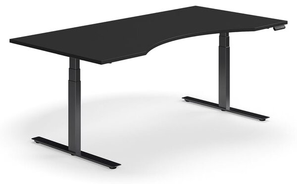Výškovo nastaviteľný stôl QBUS, ergonomický, 2000x1000 mm, čierny rám, čierna