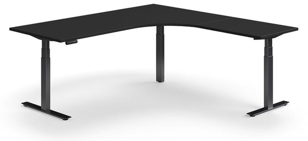 Výškovo nastaviteľný stôl QBUS, rohový, 2000x2000 mm, čierny rám, čierna