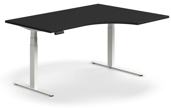 Výškovo nastaviteľný stôl QBUS, rohový, 1600x1200 mm, biely rám, čierna
