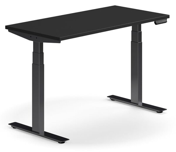Výškovo nastaviteľný stôl QBUS, rovný, 1200x600 mm, čierny rám, čierna
