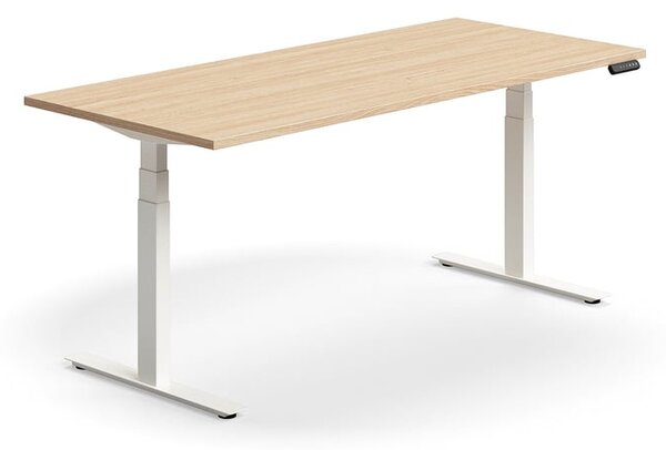 Výškovo nastaviteľný stôl QBUS, rovný, 1800x800 mm, biely rám, dub