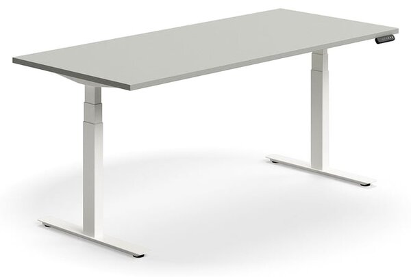 Výškovo nastaviteľný stôl QBUS, rovný, 1800x800 mm, biely rám, svetlošedá