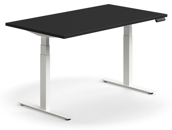Výškovo nastaviteľný stôl QBUS, rovný, 1400x800 mm, biely rám, čierna