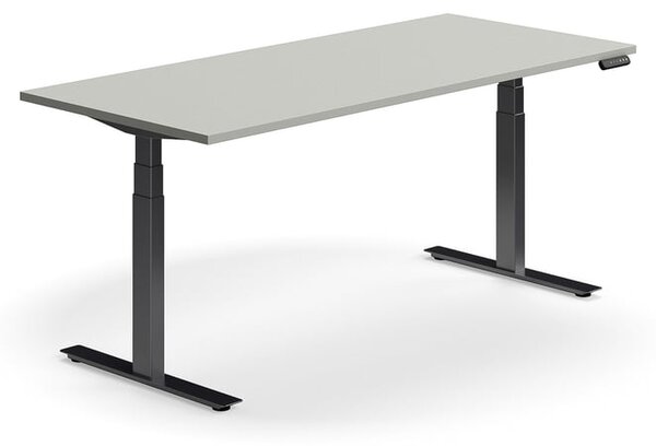 Výškovo nastaviteľný stôl QBUS, rovný, 1800x800 mm, čierny rám, svetlošedá
