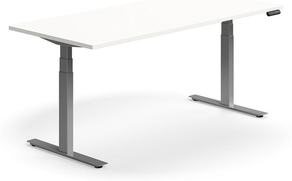 Výškovo nastaviteľný stôl QBUS, rovný, 1800x800 mm, strieborný rám, biela