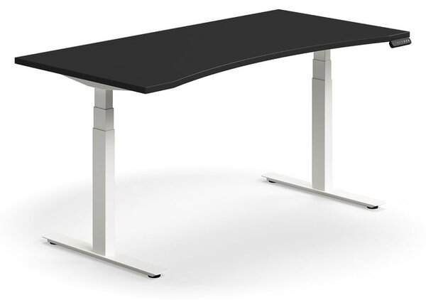 Výškovo nastaviteľný stôl QBUS, ergonomický, 1600x800 mm, biely rám, čierna