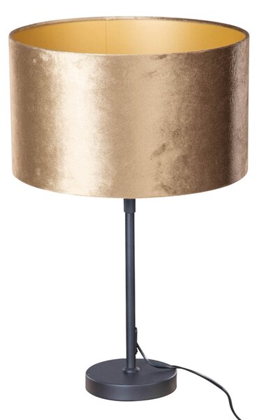Stolová lampa čierna s plyšovým tienidlom bronz 35 cm - Parte