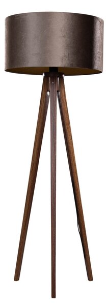 Stojacia lampa na troch nohách z orechového dreva s hnedým zamatovým tienidlom 50 cm - Tripod Classic
