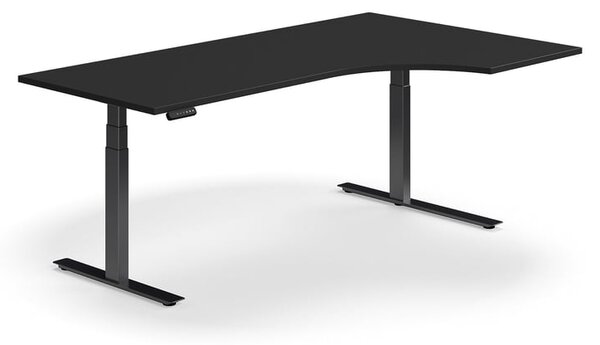 Výškovo nastaviteľný stôl QBUS, rohový, 2000x1200 mm, čierny rám, čierna