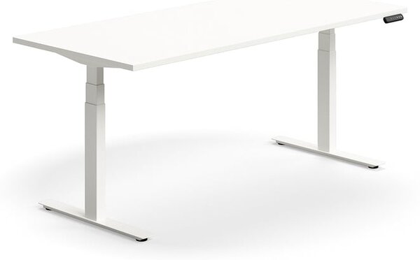 Výškovo nastaviteľný stôl QBUS, rovný, 1800x800 mm, biely rám, biela