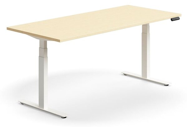 Výškovo nastaviteľný stôl QBUS, rovný, 1800x800 mm, biely rám, breza