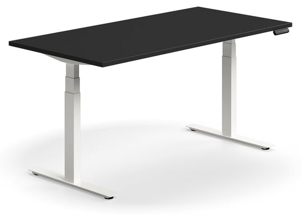 Výškovo nastaviteľný stôl QBUS, rovný, 1600x800 mm, biely rám, čierna