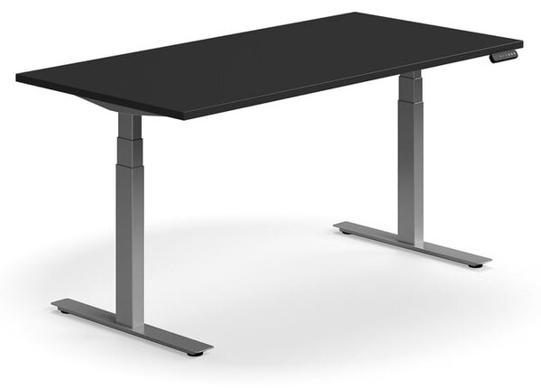 Výškovo nastaviteľný stôl QBUS, rovný, 1600x800 mm, strieborný rám, čierna